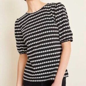 Ann Taylor Black Embroidered Puff Sleeve Top